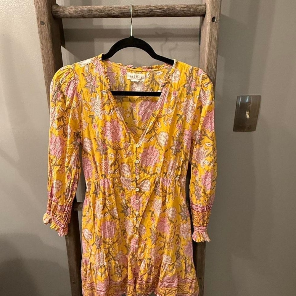 Velvet by Graham & Spencer yellow floral mini dress Size XS - Picture 2 of 5